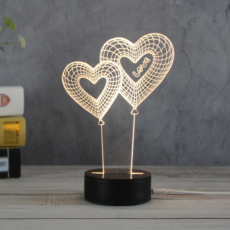 LED night light creative Gift 3D Visual stereo lamp USB computer powered Valentine's Day gift Specification drawing
