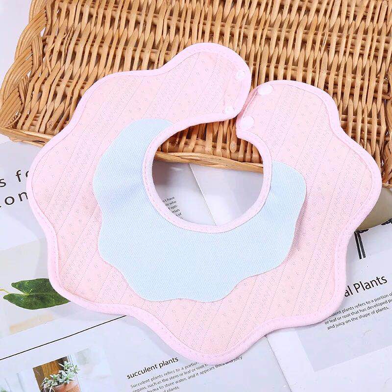 360纱布围嘴按扣纯棉花瓣旋转口水巾新生儿防水饭兜母婴用品批发产品图