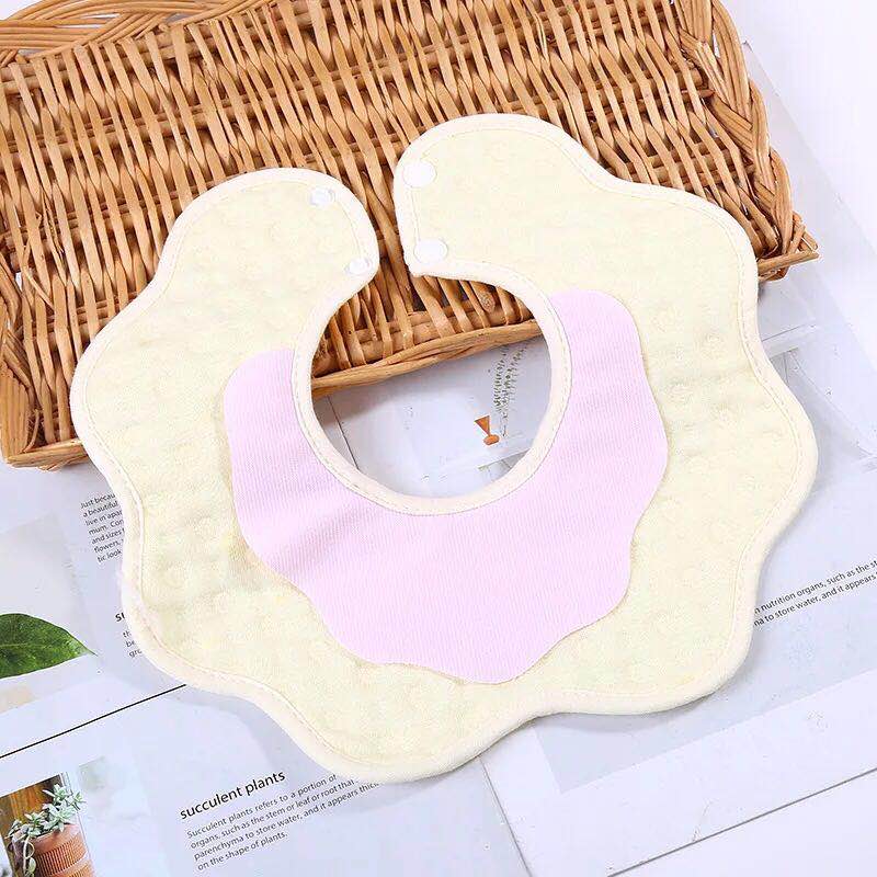 360纱布围嘴按扣纯棉花瓣旋转口水巾新生儿防水饭兜母婴用品批发细节图