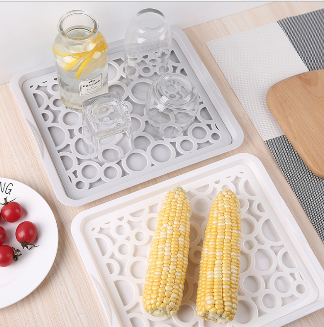 双层沥水盘塑料长方形置物架 厨房茶水托盘茶盘家用水果盘产品图