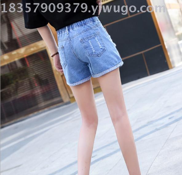 2019 High-waisted roll-up wide-leg slacks Ripped Hot pants Denim shorts al-k e