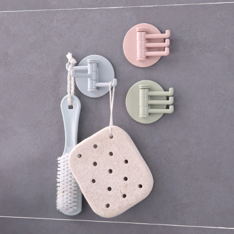 塑料粘钩家用无痕粘贴三钩旋转挂钩多功能钩子卫浴墙壁毛巾挂钩