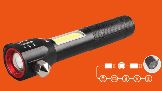 Safety hammer, multi-functional high-intensity flashlight for vehicles, car window breaker, fire emergency rescue hammer, power bank