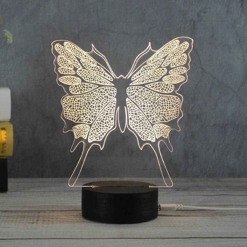 3D small night light LED acrylic desk lamp wood base USB computer powered small gift full figure