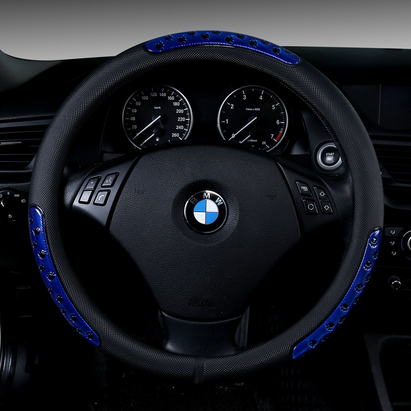 D60 New large-foot reflective leather car steering wheel cover, all-season car interior accessories, handlebar cover, steering cover details Picture