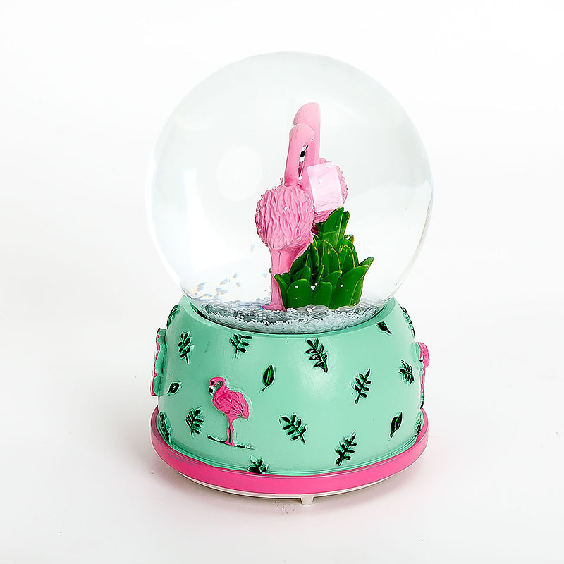 80mm Flamingo resin gift crystal ball with light music box pink holiday gifts snowflake ball full figure