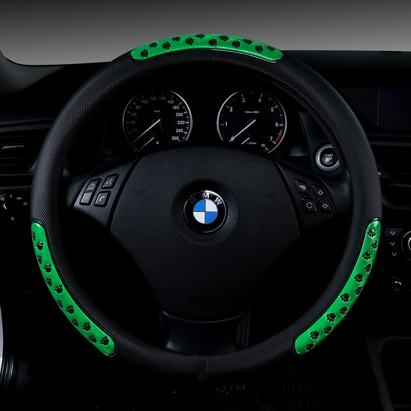 D60 New large-foot reflective leather car steering wheel cover, all-season car interior accessories, handlebar cover, steering cover