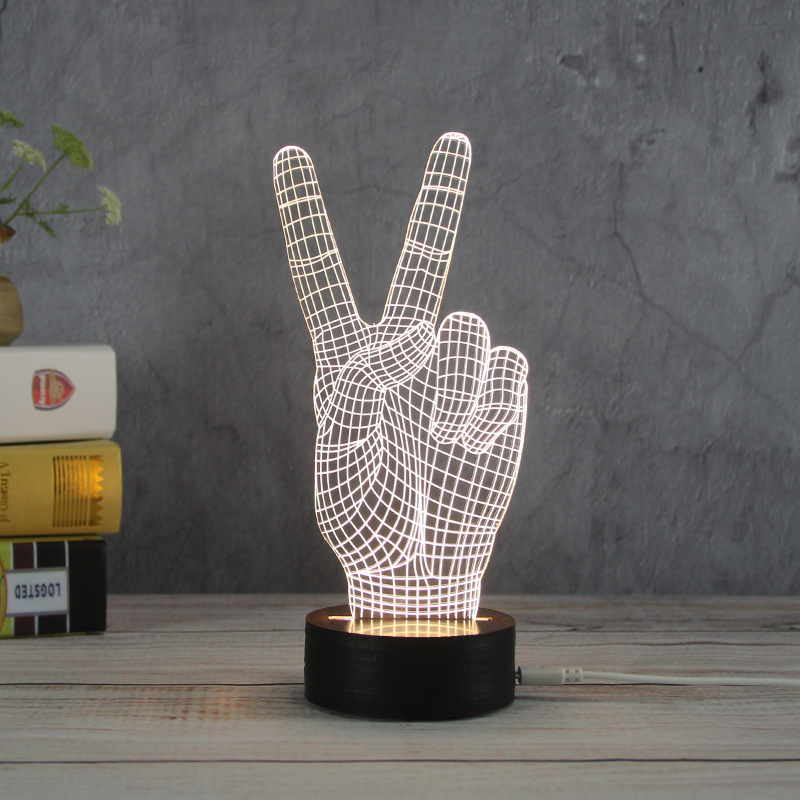 3D small night light LED acrylic desk lamp wood base USB computer powered small gift Specification drawing