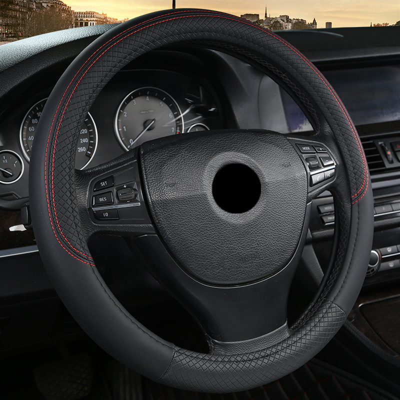 All-leather breathable all-season universal anti-slip and sweat-absorbing D-type car handlebar cover, small SUV leather cover details Picture