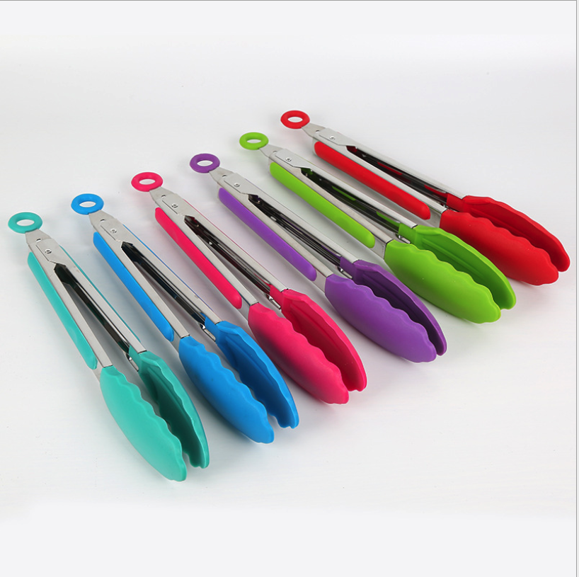 9寸不锈钢硅胶食品夹烧烤夹多功能食物夹子面包夹