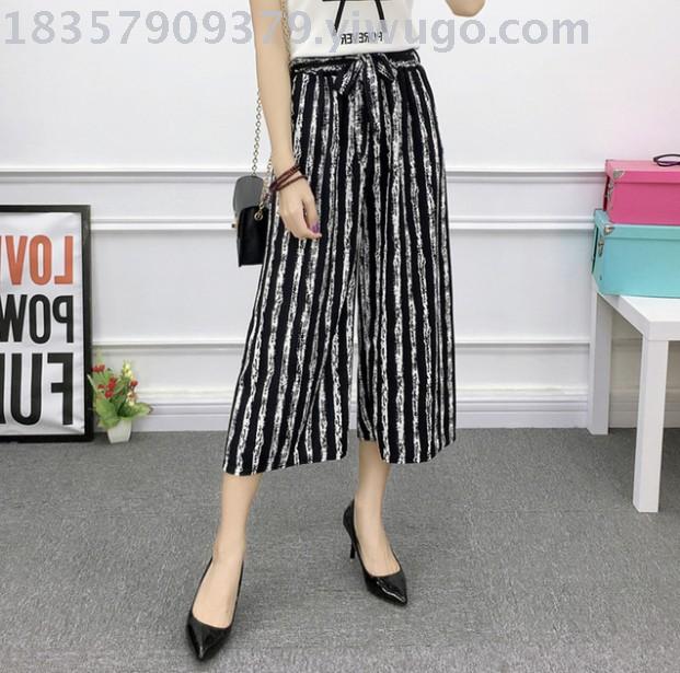 Korean-style versatile loose wide-leg pants, capri pants, straight-leg elastic waist, large-sized casual pants for women Application Scenario