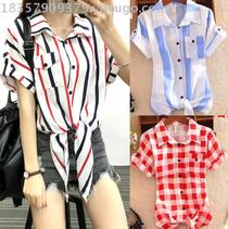 Ladies Korean version of loose plaid shirt women short-sleeved summer dress shirt