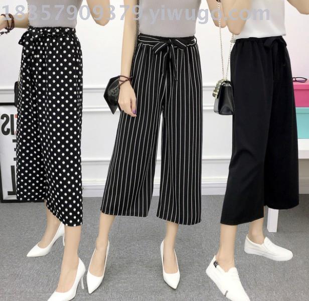 Korean-style versatile loose wide-leg pants, capri pants, straight-leg elastic waist, large-sized casual pants for women Specification image