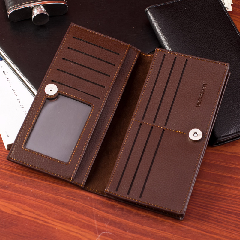 厂家直供 荔枝纹加围款 丝印休闲男士磁扣长款钱包 长款钱夹详情图4