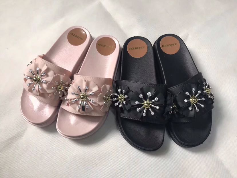 Summer high-heeled soft-soled women's flower-patterned flip-flops