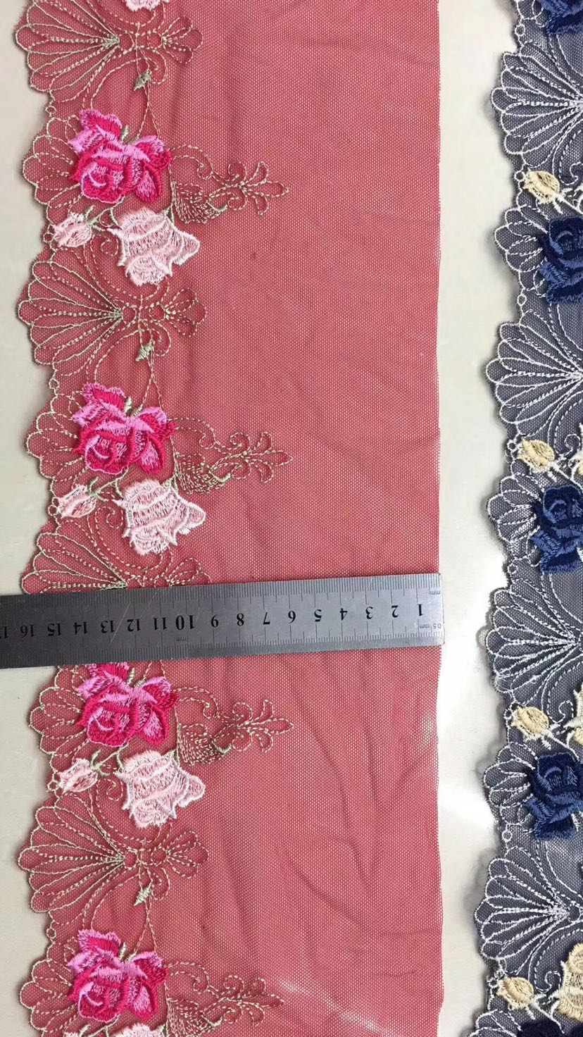 Multi-color embroidered barcode on mesh fabric Specification image