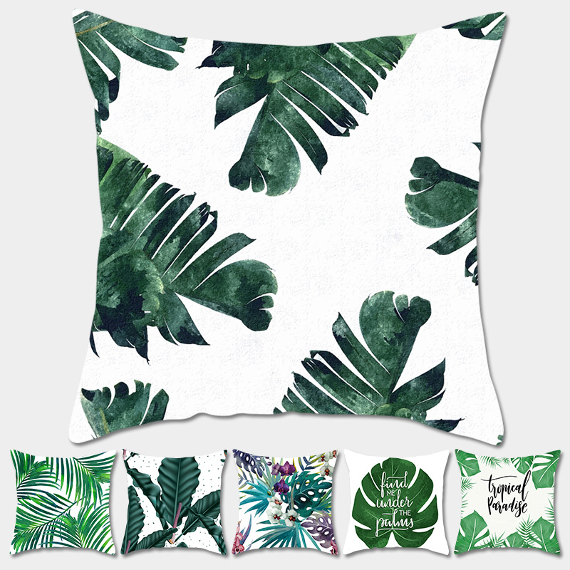 爆款 热带植物桃皮绒抱枕套汽车沙发靠枕靠垫枕头套定制