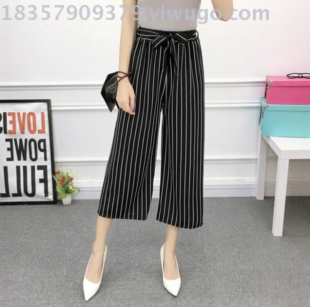 Korean-style versatile loose wide-leg pants, capri pants, straight-leg elastic waist, large-sized casual pants for women details Picture