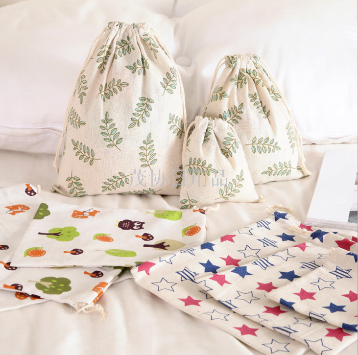 Printed cotton and linen travel organizer bag Bundle pocket Underwear luggage drawstring bag Clothes organizer bag
