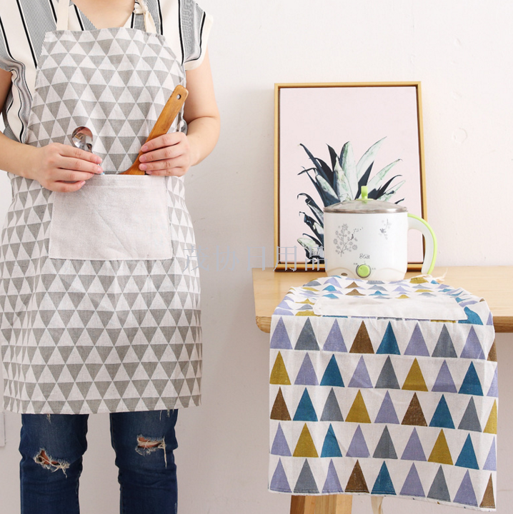 Self-produced and self-marketing Nordic wind kitchen cotton linen apron anti-oil anti-fouling cooking protective clothes woman