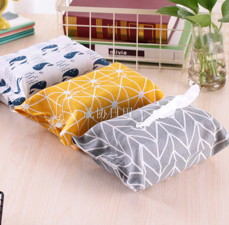 Cotton and linen tissue bag cover, cotton and linen simple and fresh tissue box, dining room, living room and kitchen tissue box details Picture