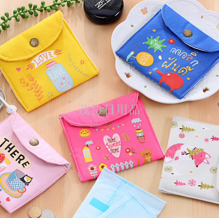 Canvas sanitary napkin storage bag Large capacity female sanitary napkin storage bag cute menstrual towel