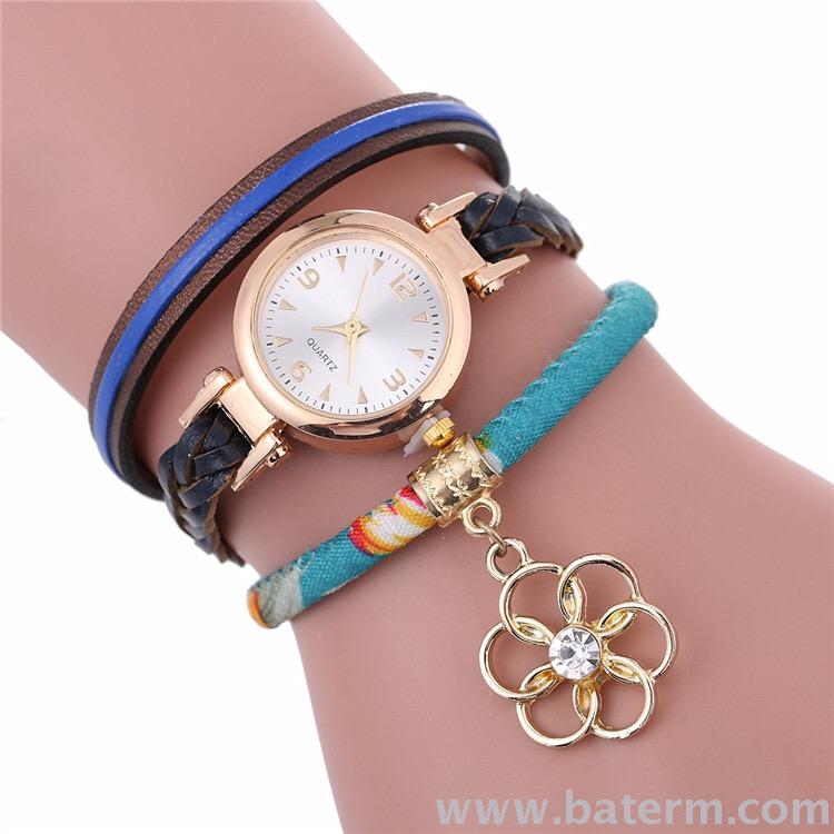 2019 New fashion winding ethnic style flower pendant multi-layered women's bracelet watch long band watch Specification image