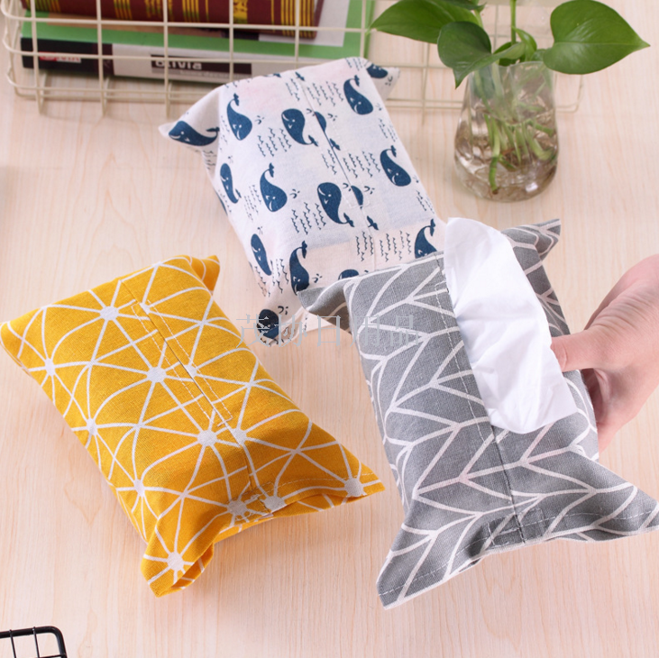 Cotton and linen tissue bag cover, cotton and linen simple and fresh tissue box, dining room, living room and kitchen tissue box Specification image