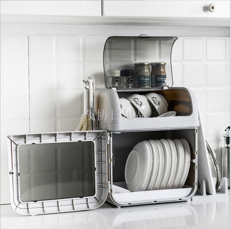 Cupboards kitchen household insect-proof and dust-proof double-layer partition with large capacity cupboards and cupboards with lid storage box for draining water