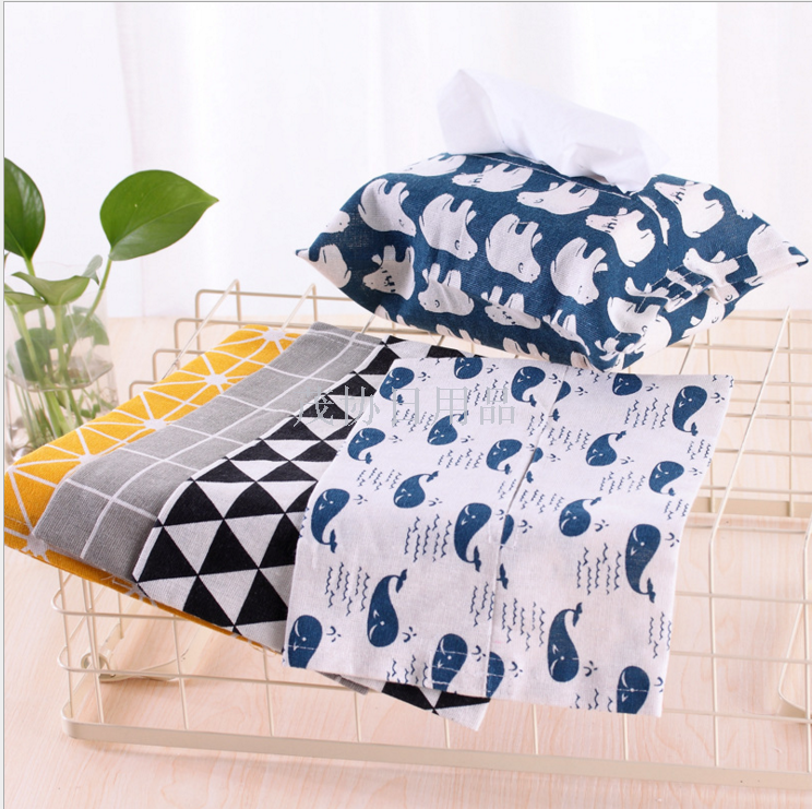 Cotton and linen paper towel bag cover cotton and linen simple small fresh paper towel box dining room kitchen paper extraction cover