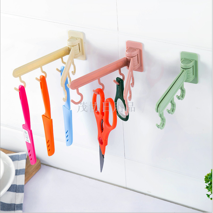Rotatable adhesive hook Kitchen wall hook behind door Bathroom bathroom nadd-free wall hanging towel rack