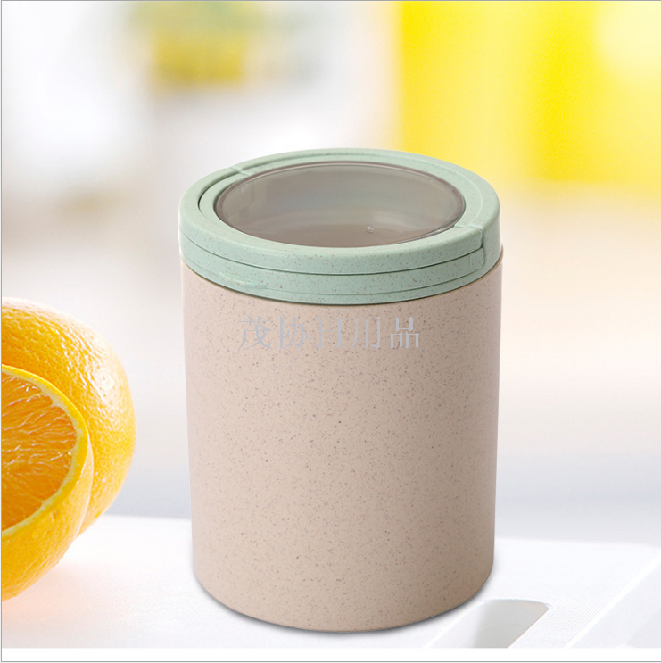Bamboo fiber kitchen storage tank, eco-friendly snap-on glass sealed jar, dried fruit storage, tea can 0.8L