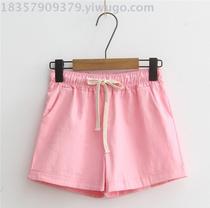 Preppy candy color elastic waist cotton hemp sports running fitness shorts women's casual hot pants