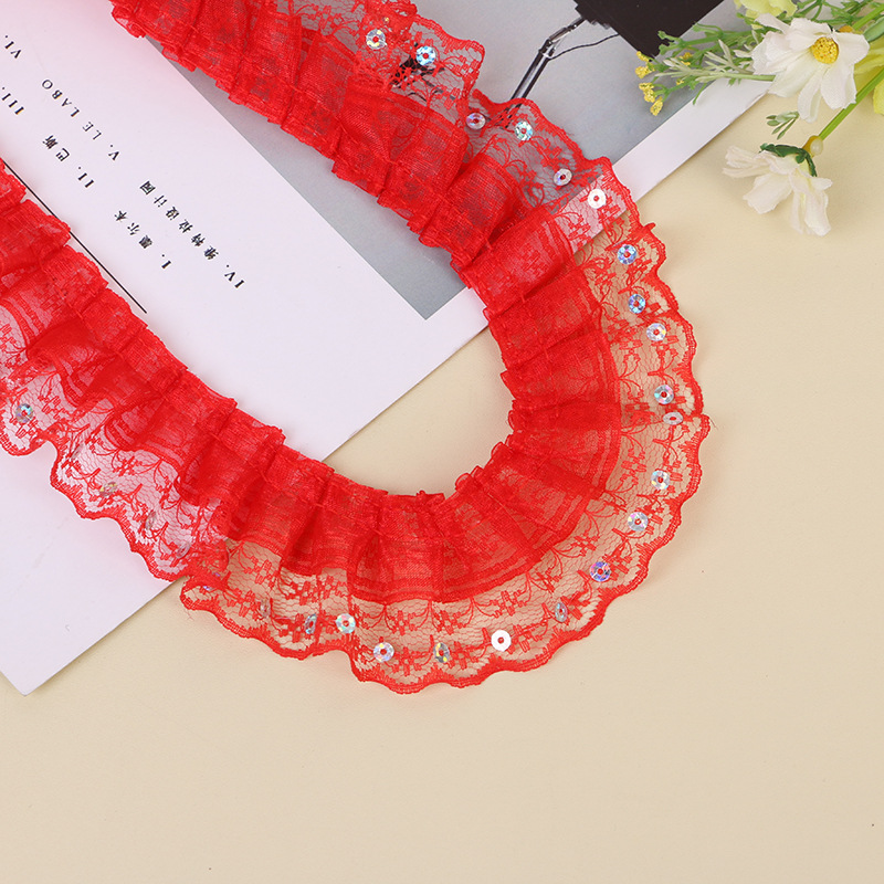 DIY 婚庆装饰花边辅料 蕾丝踩亮片打皱花边 批量供应