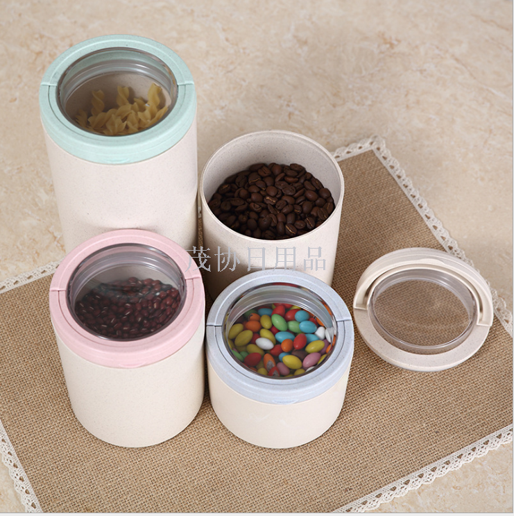 Bamboo fiber kitchen storage tank, eco-friendly snap-on glass sealed jar, dried fruit storage, tea can 0.8L Specification image