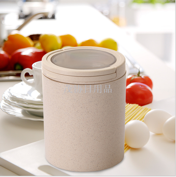 Bamboo fiber storage tank, kitchen glass for grains and tea, snap-on plastic 1.6L storage tank details Picture
