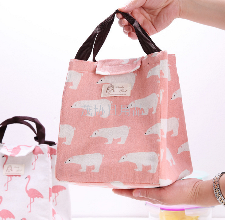 Portable lunch box thermal bag small fresh cotton linen bento bag aluminum foil thickened breakfast thermal bag student lunch bag