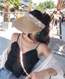 Yiwu Selection popular logo pearl empty hat woman beach beach sun block sun hat no cap duck tongue sun hat