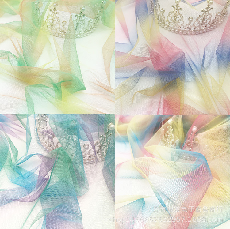Printed mesh, gradient mesh fabric, digital printed hexagonal mesh fabric, rainbow printed fabric in stock details Picture