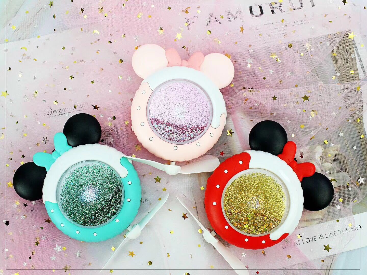 创意萌猫甜甜圈夜灯流沙充电风扇造型迷你风扇USB便携带手持风扇