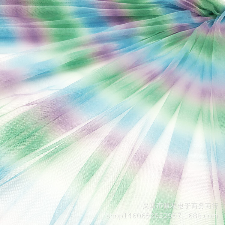 Printed mesh, gradient mesh fabric, digital printed hexagonal mesh fabric, rainbow printed fabric in stock Specification image