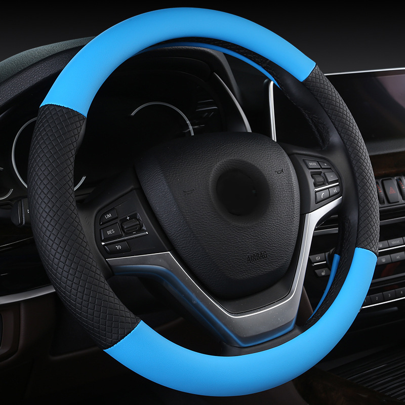 新款皮革方向盘套防滑印花手把套简约格子轿车盘套四季通用把手套细节图