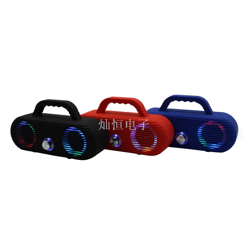 The new dual-speaker 10W high-power stereo portable Bluetooth speaker is equipped with an LED seven-color flashing light FM radio TF card Specification image