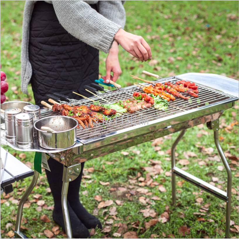 Primitive man stainless steel barbecue grill outdoor household stove for more than 5 people charcoal grill 3 field tools