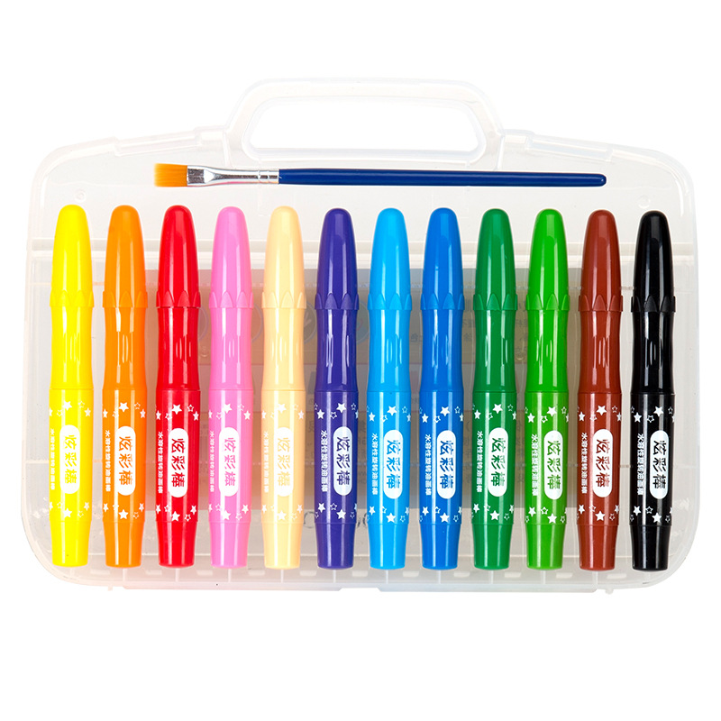 得力72077水溶性旋转油画棒 儿童绘画彩笔 粗杆画笔24色炫彩棒