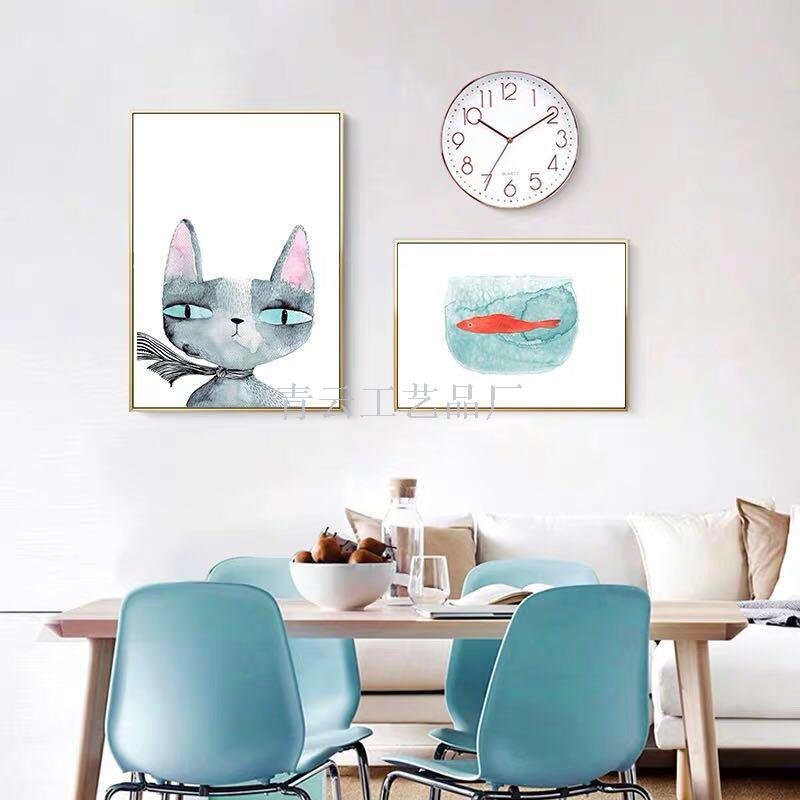 北欧风格餐厅墙面装饰画现代简约墙壁挂画创意组合背景墙时钟壁画