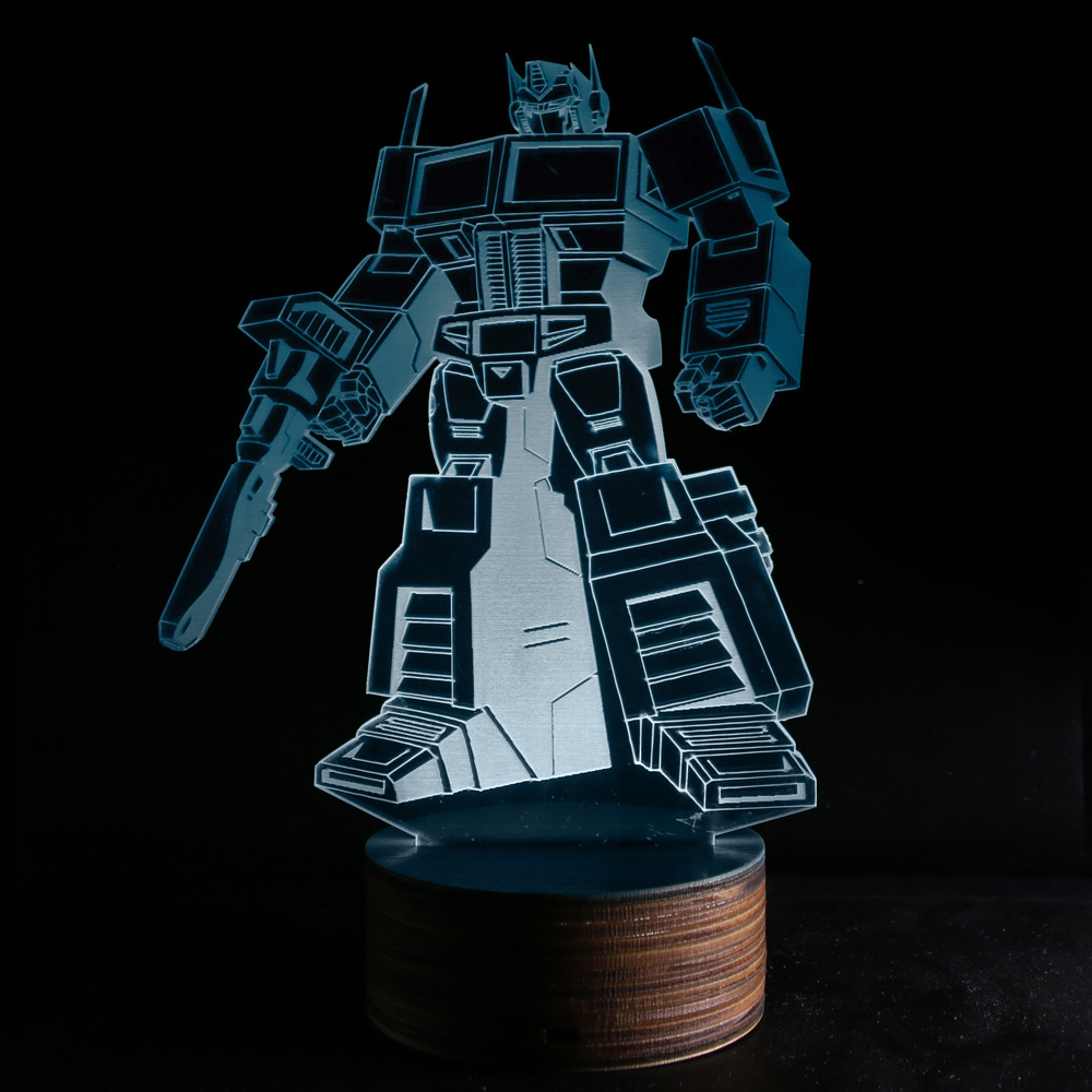 Wood Acrylic vision light Transformers Optimus Prime 3D desk lamp LED Remote color changing atmosphere small night light