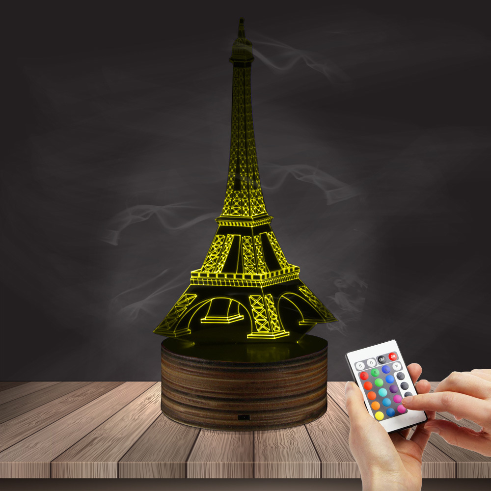 3D 3D light Paris Tower visual light LED wood remote control color changing small night light atmosphere light