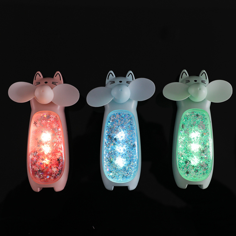 创意颜值流沙猫咪风扇 随身便携可充电usb迷你小型带灯手持风扇产品图