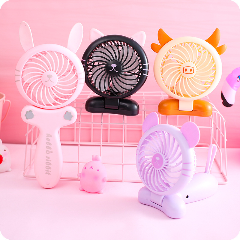 Creative cartoon usb fan Mini cute hand card with folding charging small electric fan small appliances full figure